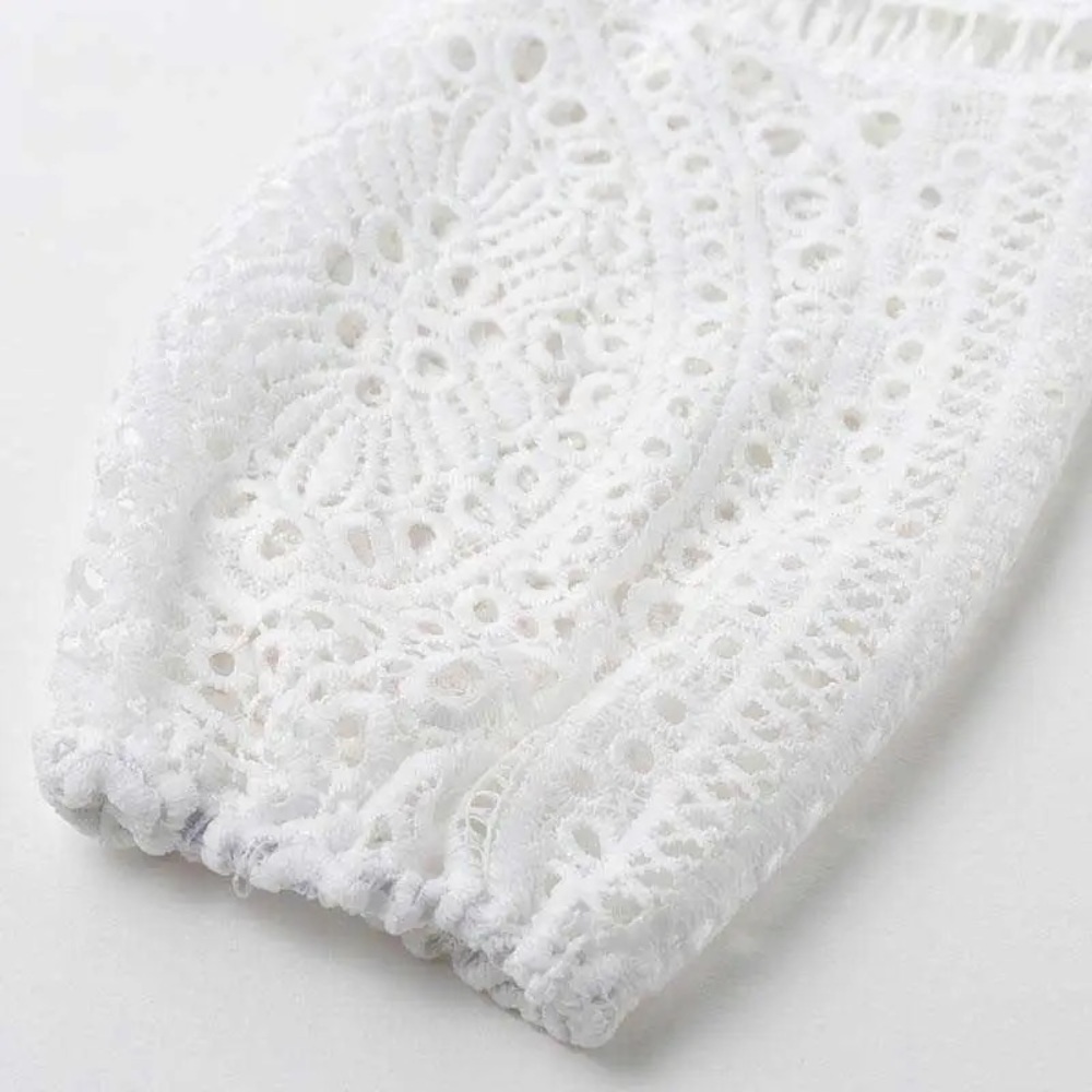 White Crochet Dress V Neck Tie Back, NWT - Picture 8 of 8